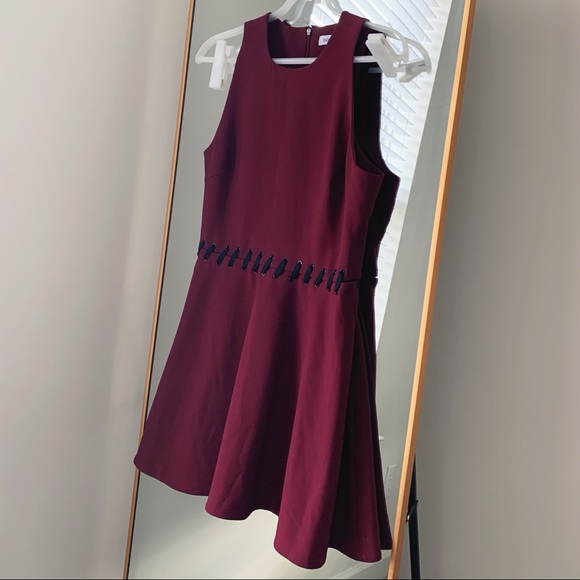 🍉Elizabeth and James Dress Carter Lace-Up Fit & Flare Sleeveless Burgundy - Picture 2 of 13